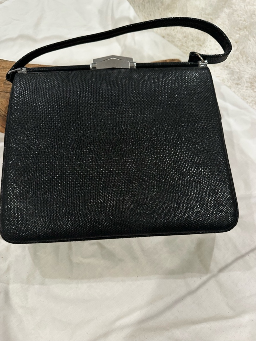 VINTAGE 50s AFTER FIVE 5 Black Embossed Purse and Silver Clasp